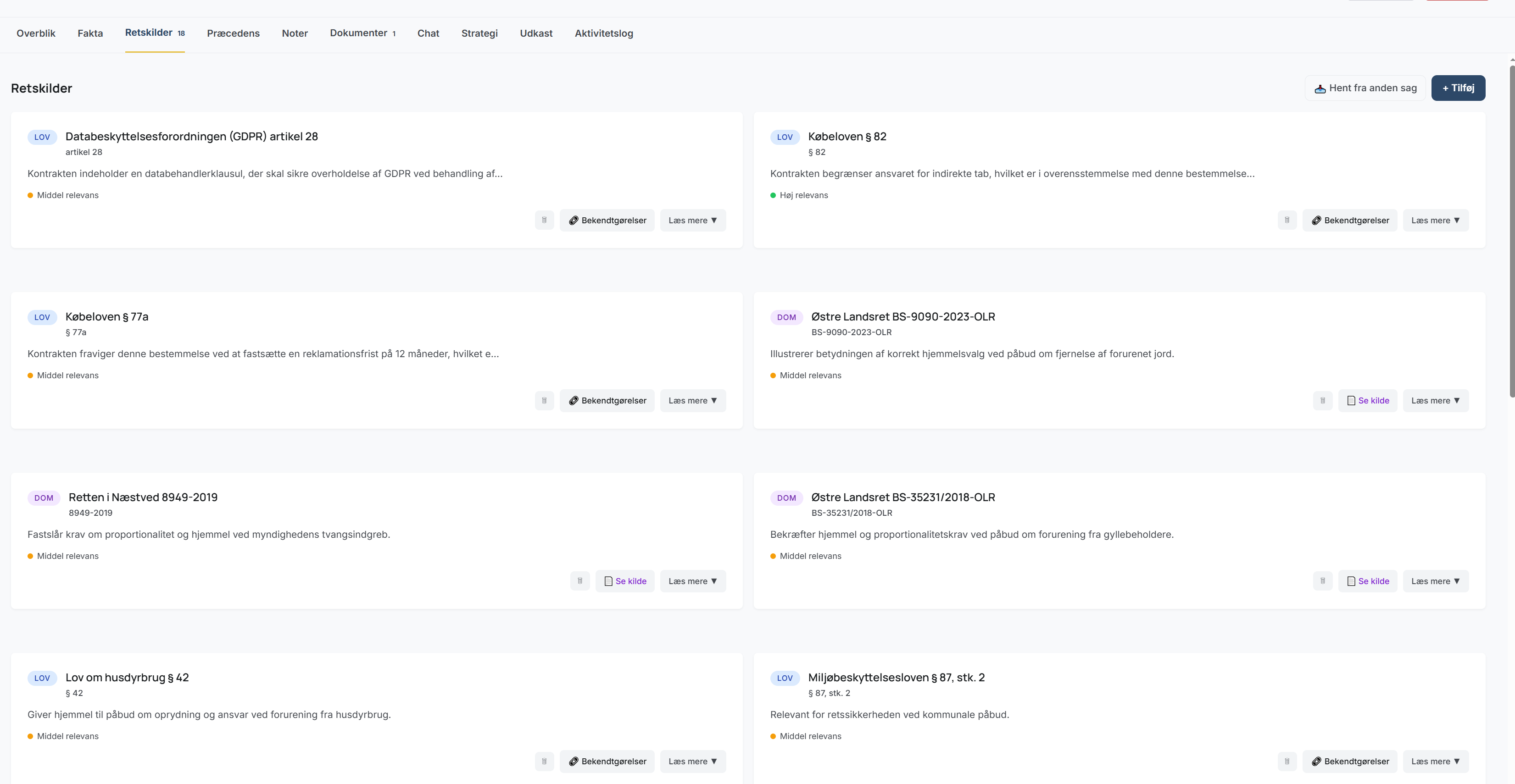 Struktureret digitalt bibliotek med kategoriserede mapper for danske love, domme og bekendtgørelser