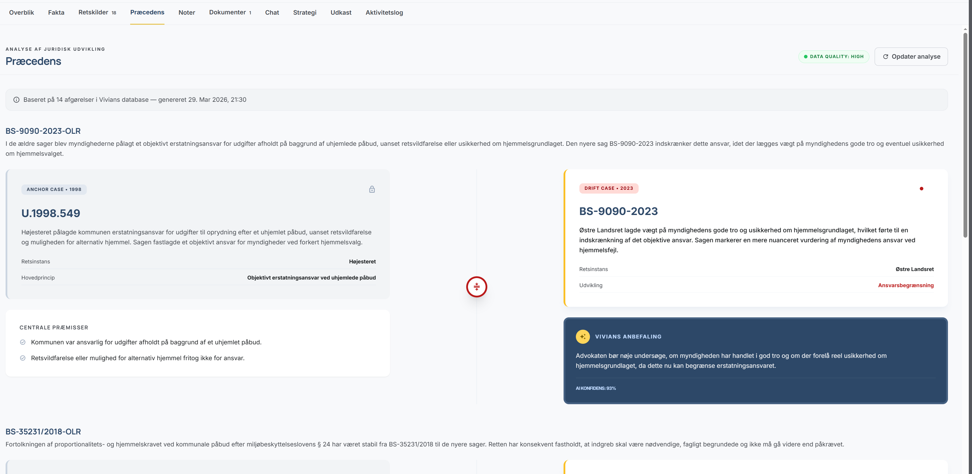 Sammenlignende analyse af to juridiske præcedenser med fremhævede forskelle og AI-genereret opsummering